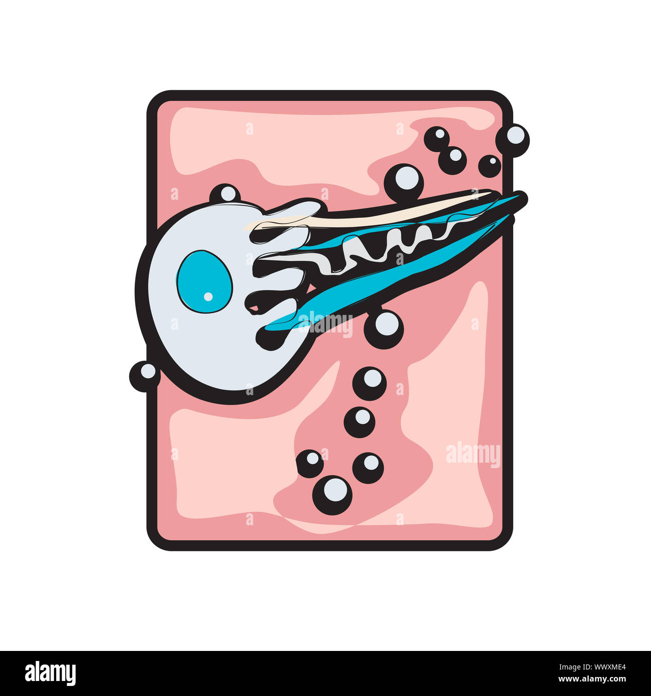 Illustration graphique dessiné à la main d'une méduse sous la mer, clip art isolated on white Banque D'Images