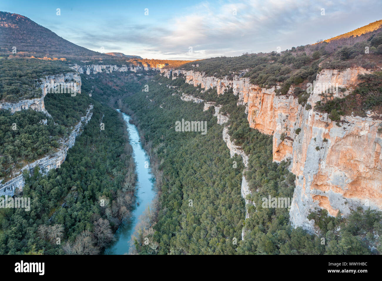 Point de vue de l'Èbre, Canyon près de Pesquera de Ebro, village région Paramos, Burgos, Espagne Banque D'Images