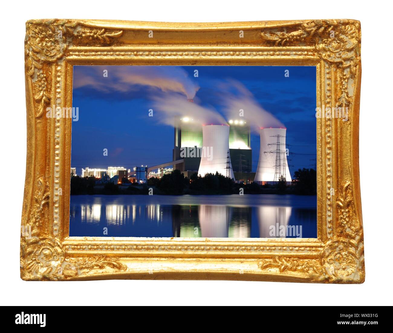 Photo de l'industrie dans la nuit dans cadre de l'image sur un mur Banque D'Images Photo de l'industrie dans la nuit dans cadre de l'image sur un mur Banque D'Images
