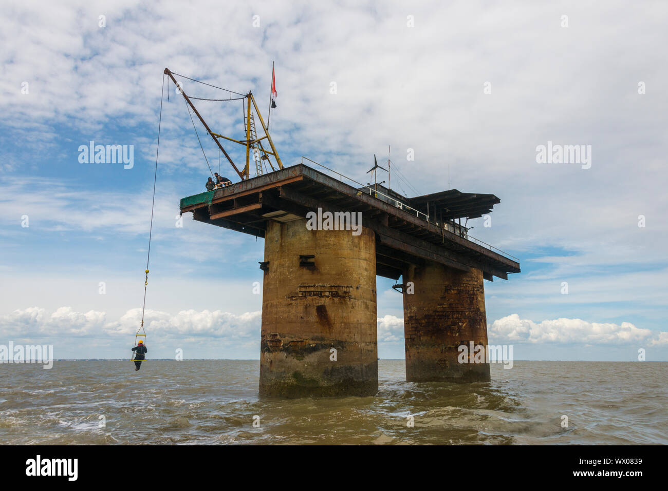 Vue de la tour, l'ex-Roughs de plate-forme de la défense, une mer Fort Maunsell, maintenant la Principauté de Sealand, Mer du Nord, de l'Europe Banque D'Images