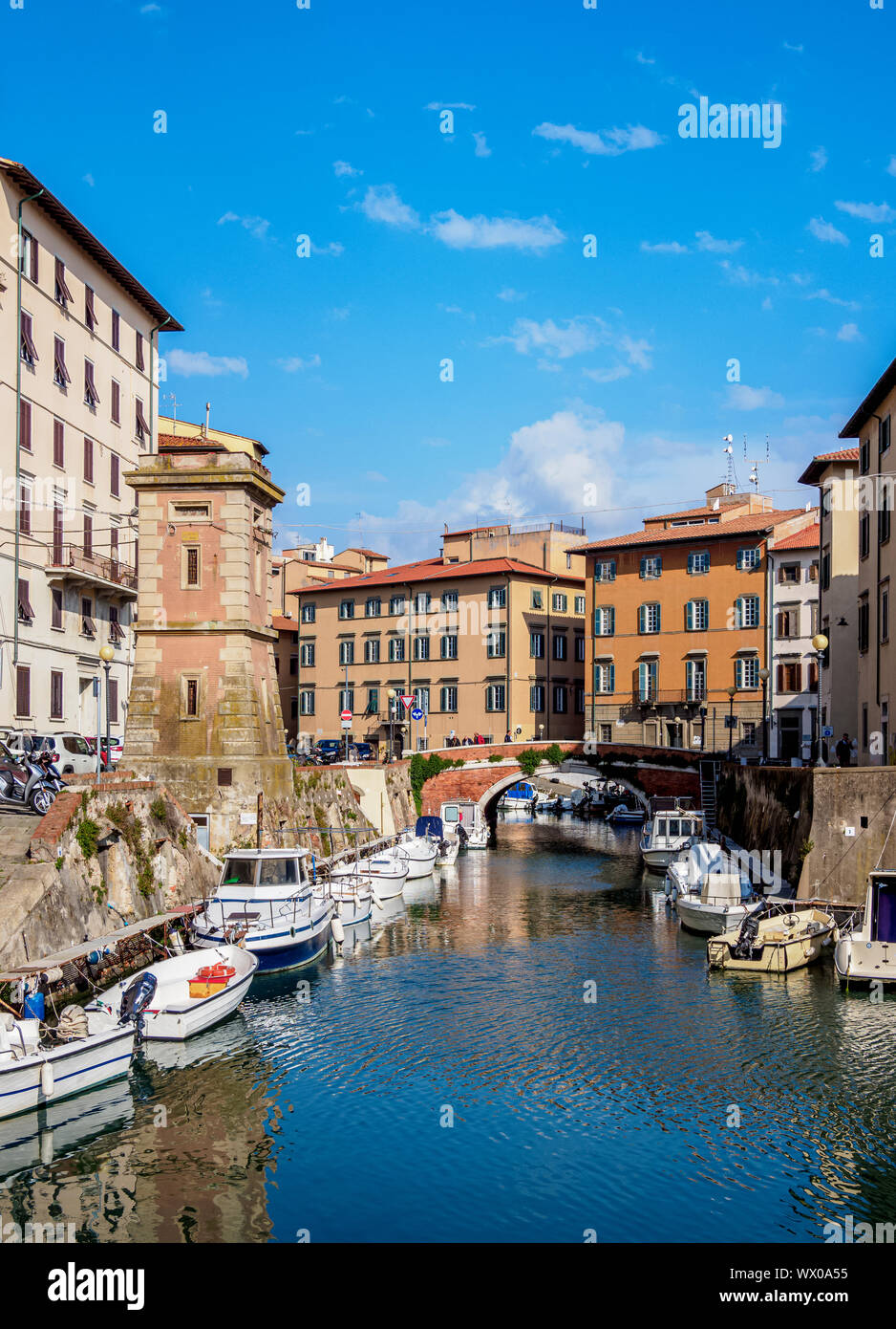 En canal Venezia Nuova, Livourne, Toscane, Italie, Europe Banque D'Images