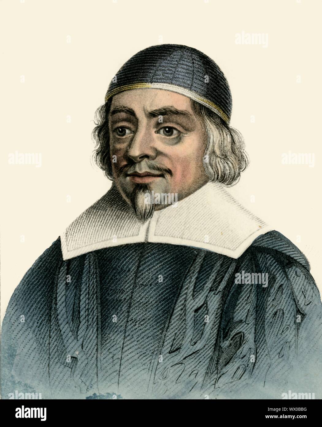 'Thomas, M.A.', 17ème siècle, (fin du 18e-début 19e siècle). Portrait de Thomas (c1598-1682), pasteur anglais éjecté et ministre. Cas est un défenseur de la cause parlementaire pendant la guerre civile anglaise, mais il est tombé hors de la sympathie pour les regicides et est devenu un partisan de la restauration de la monarchie Stuart. Il a été éjecté par le Parlement du presbytère de Sainte Marie Madeleine, Rue du lait, en 1649. "D'un préfixe à l'impression des sermons d'adieu des ministres éjectés. [Publié par Charles &AMP ; Henry Baldwyn, Londres] Banque D'Images