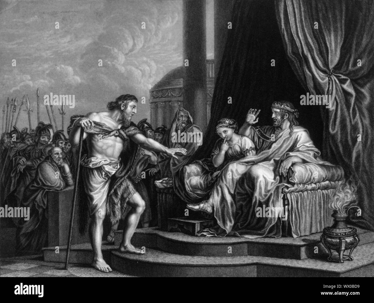 'Hérode étant repris par lui pour beaucoup de maux, jusqu'à l'arrêt Jean en prison', milieu du 19ème siècle. Scène biblique de Luc 3 : 19 & ; 20 : St Jean le Baptiste a été condamné à mort puis décapité par Hérode Antipas après que John l'a réprimandé pour divorcer son épouse. Gravure d'après une peinture du 17e siècle. Banque D'Images 'Hérode étant repris par lui pour beaucoup de maux, jusqu'à l'arrêt Jean en prison', milieu du 19ème siècle. Scène biblique de Luc 3 : 19 & ; 20 : St Jean le Baptiste a été condamné à mort puis décapité par Hérode Antipas après que John l'a réprimandé pour divorcer son épouse. Gravure d'après une peinture du 17e siècle. Banque D'Images