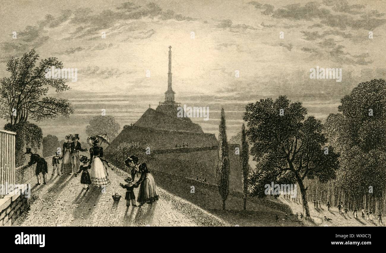 Anejohn "Hill', c1829. Le Dane John Mound, un ancien cimetière Romain à Canterbury dans le Kent, a été converti en une motte-et-bailey château au 11e siècle. Le salon a été aménagé comme un parc civic entre 1790 et 1803. [G. La vertu, Londres] Banque D'Images