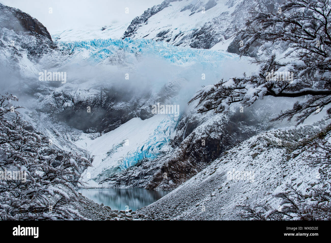 Une scène d'hiver au Glacier Piedras Blancas, Parc National Los Glaciares, UNESCO World Heritage Site, Patagonie, Argentine, Amérique du Sud Banque D'Images