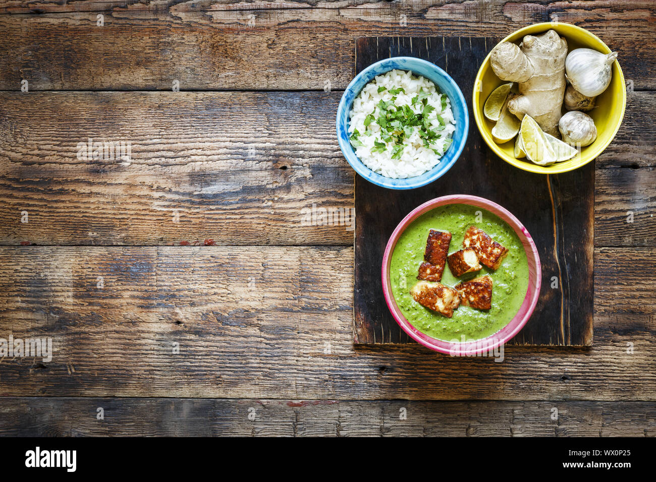 Indiens la copie, l'espace, la nourriture végétarienne, repas, Légumes, Curry, dish, asiatique, cuisine, dîner, guérir Banque D'Images