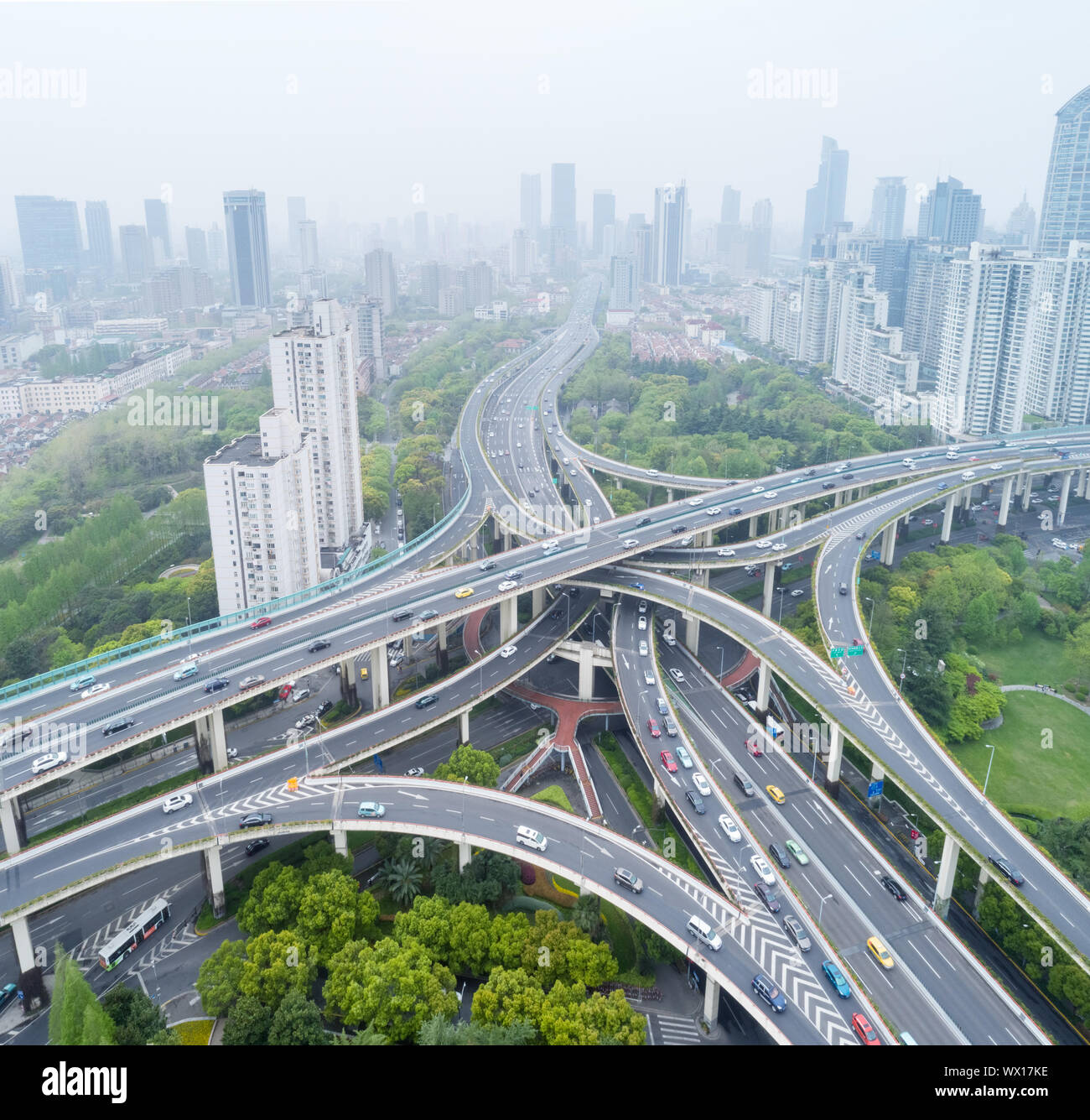 Vue aérienne de la ville de Shanghai d'interchange Banque D'Images