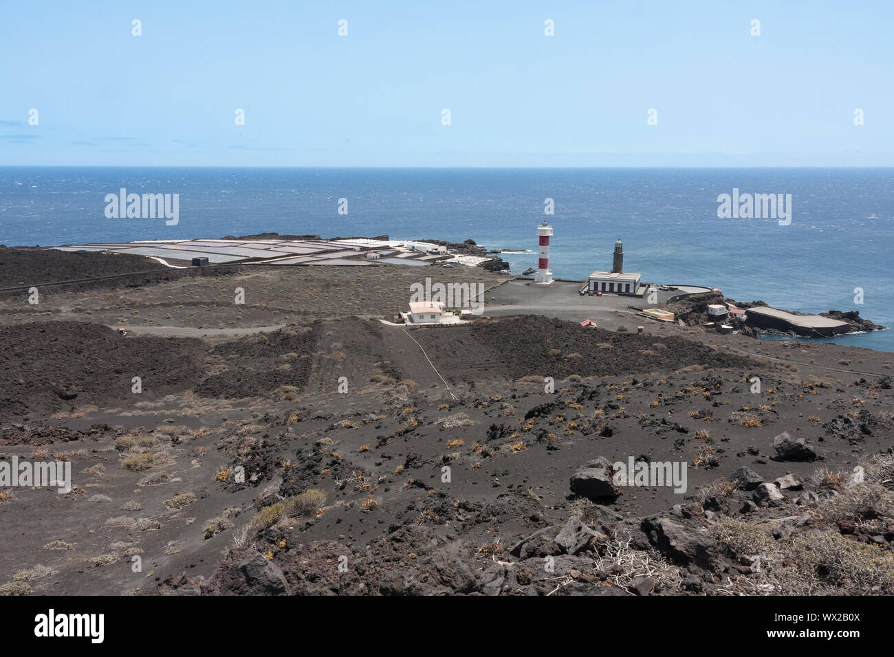 Les salines et le phare à La Palma, îles Canaries, Espagne Banque D'Images