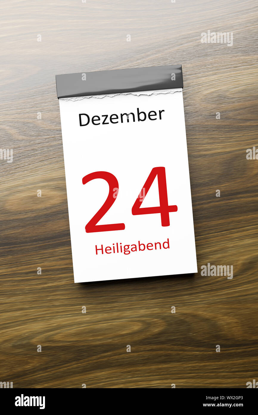 Un calendrier le 24 décembre Veille de Noël texte en langue allemande Banque D'Images