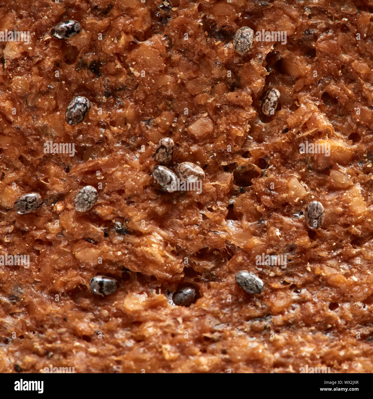 La texture croquante de gruau macro avec chia seeds. Arrière-plan de l'alimentation. Banque D'Images