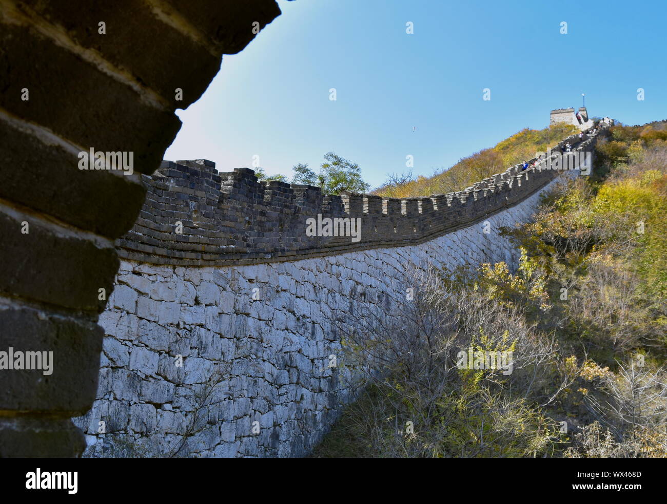 Grande Muraille de Chine section étapes raide depuis le côté, Mutianyu, Chine Banque D'Images