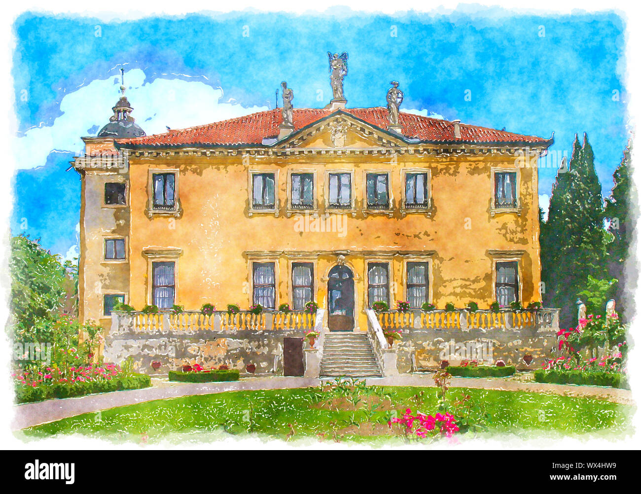 Une illustration d'une couleur de l'eau peinture 'vieille maison en Italie" Banque D'Images