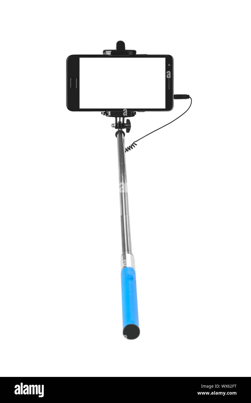 Smartphone avec stick selfies Banque D'Images