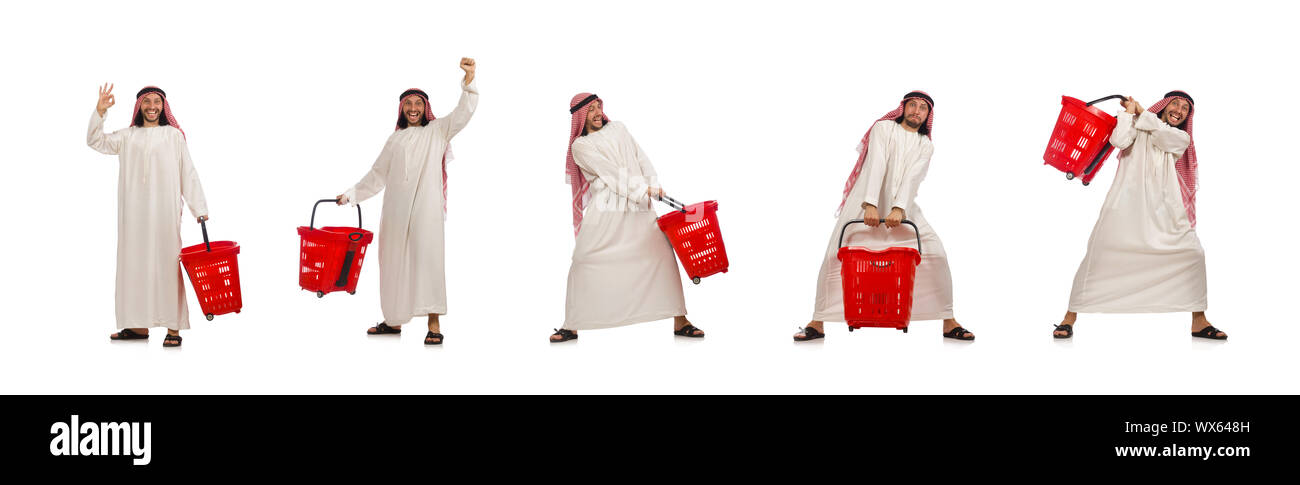 L'homme arabe à faire leurs achats isolated on white Banque D'Images