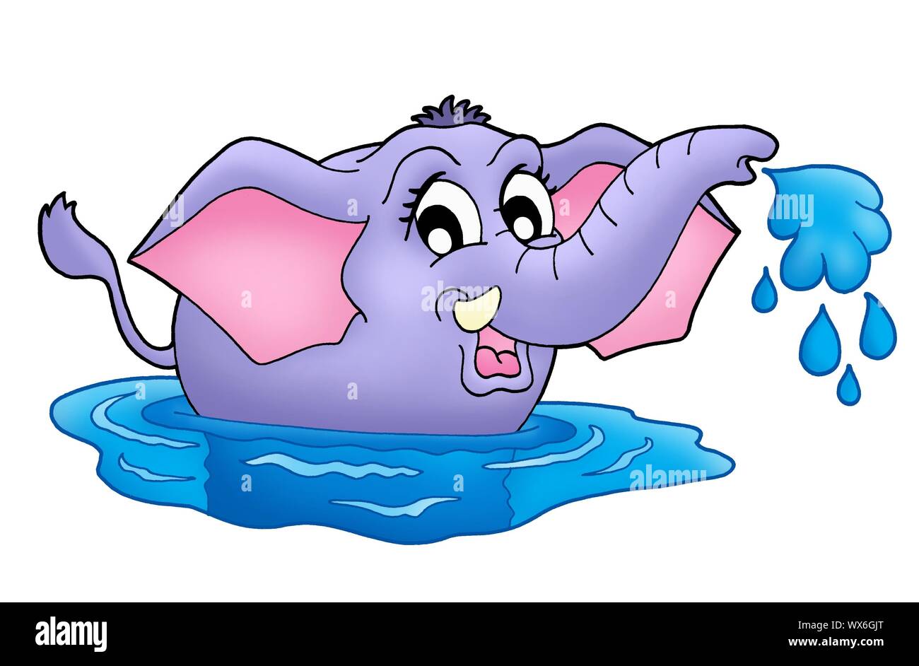 Illustration couleur de petit éléphant dans l'eau. Banque D'Images