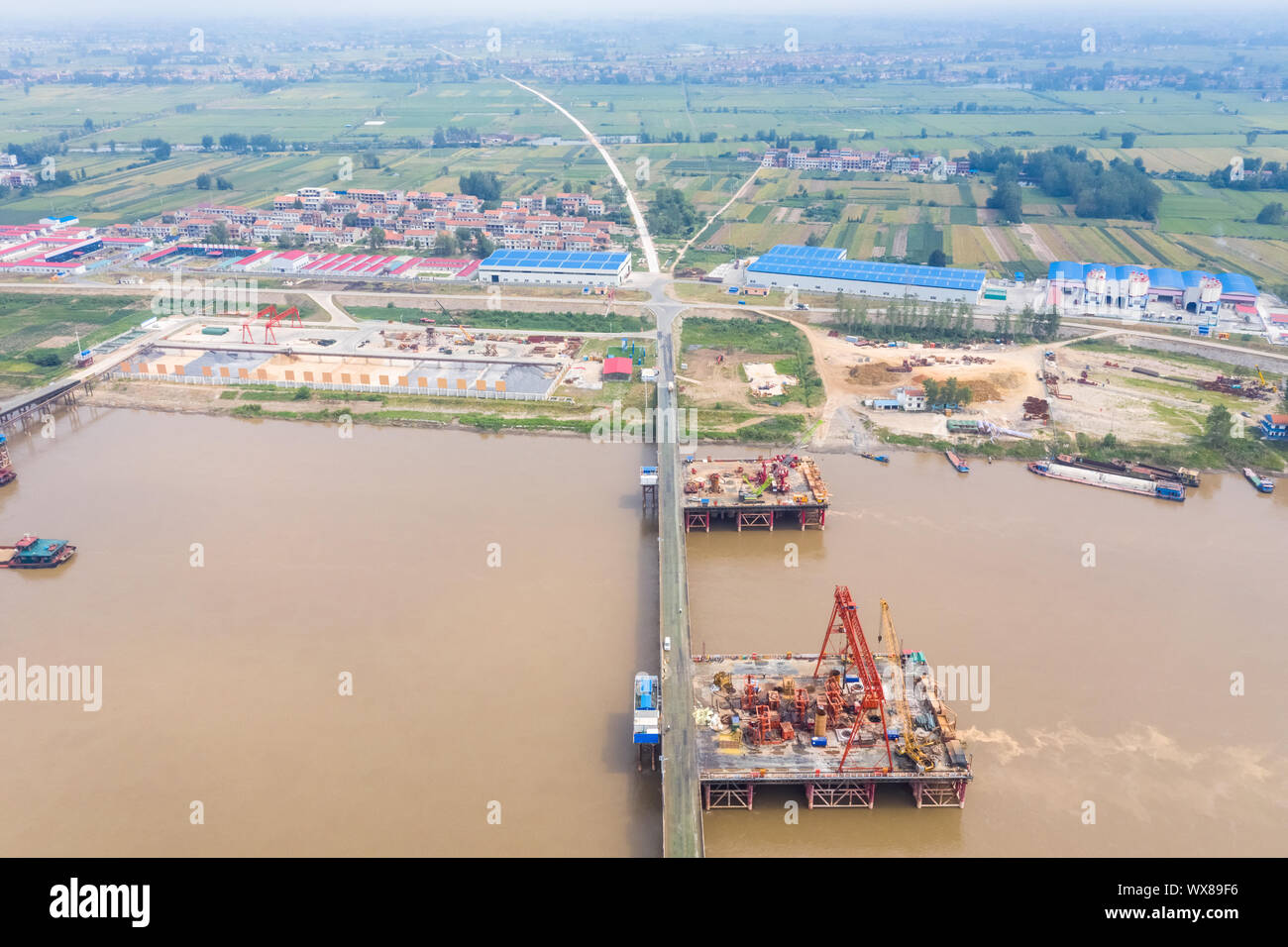 Vue aérienne du site de construction de pont Banque D'Images