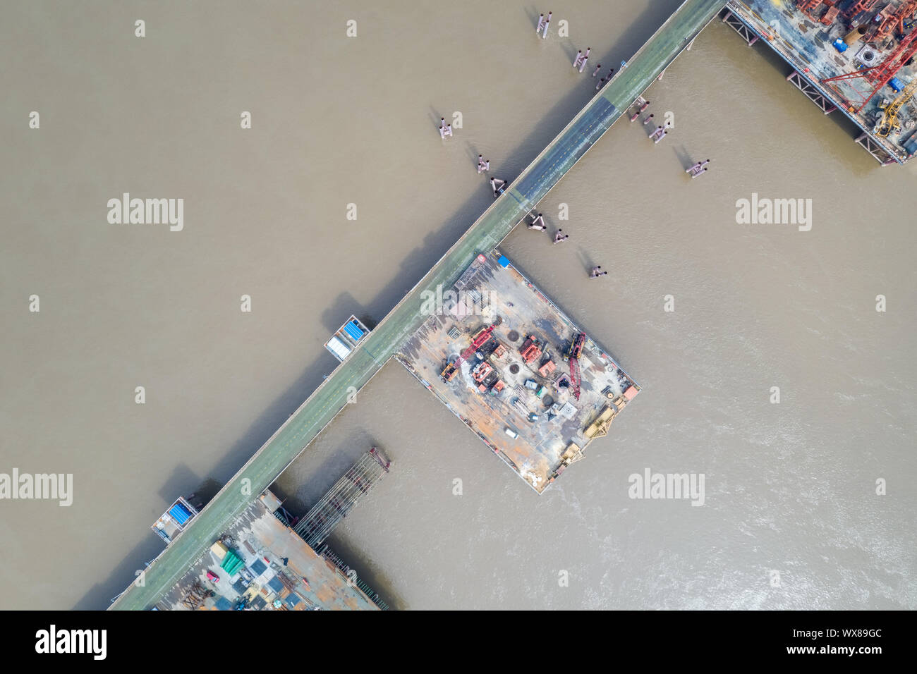 Vue aérienne du site de construction de pont Banque D'Images