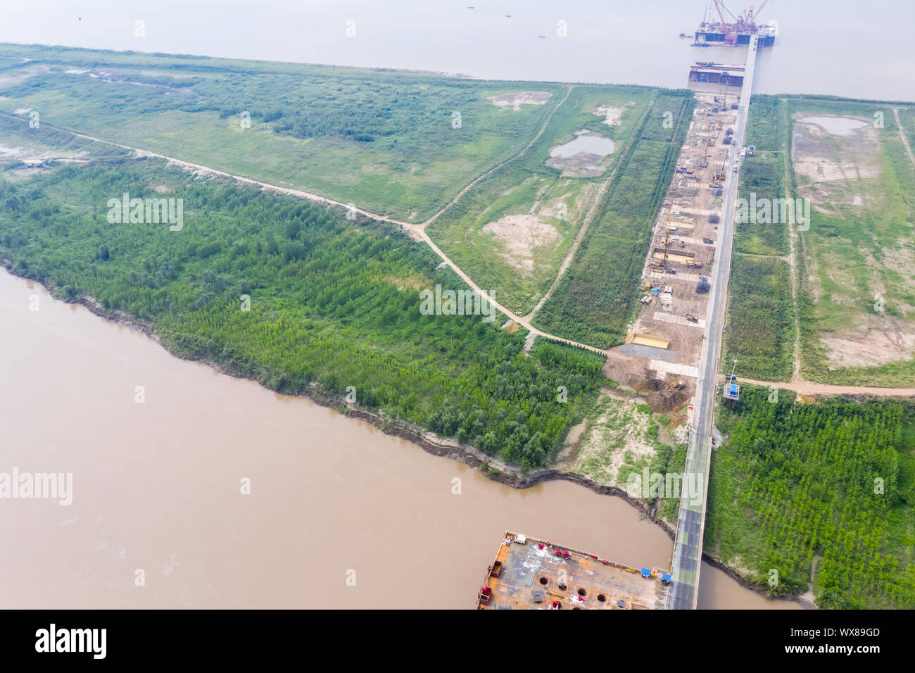 Vue aérienne du site de construction de pont Banque D'Images