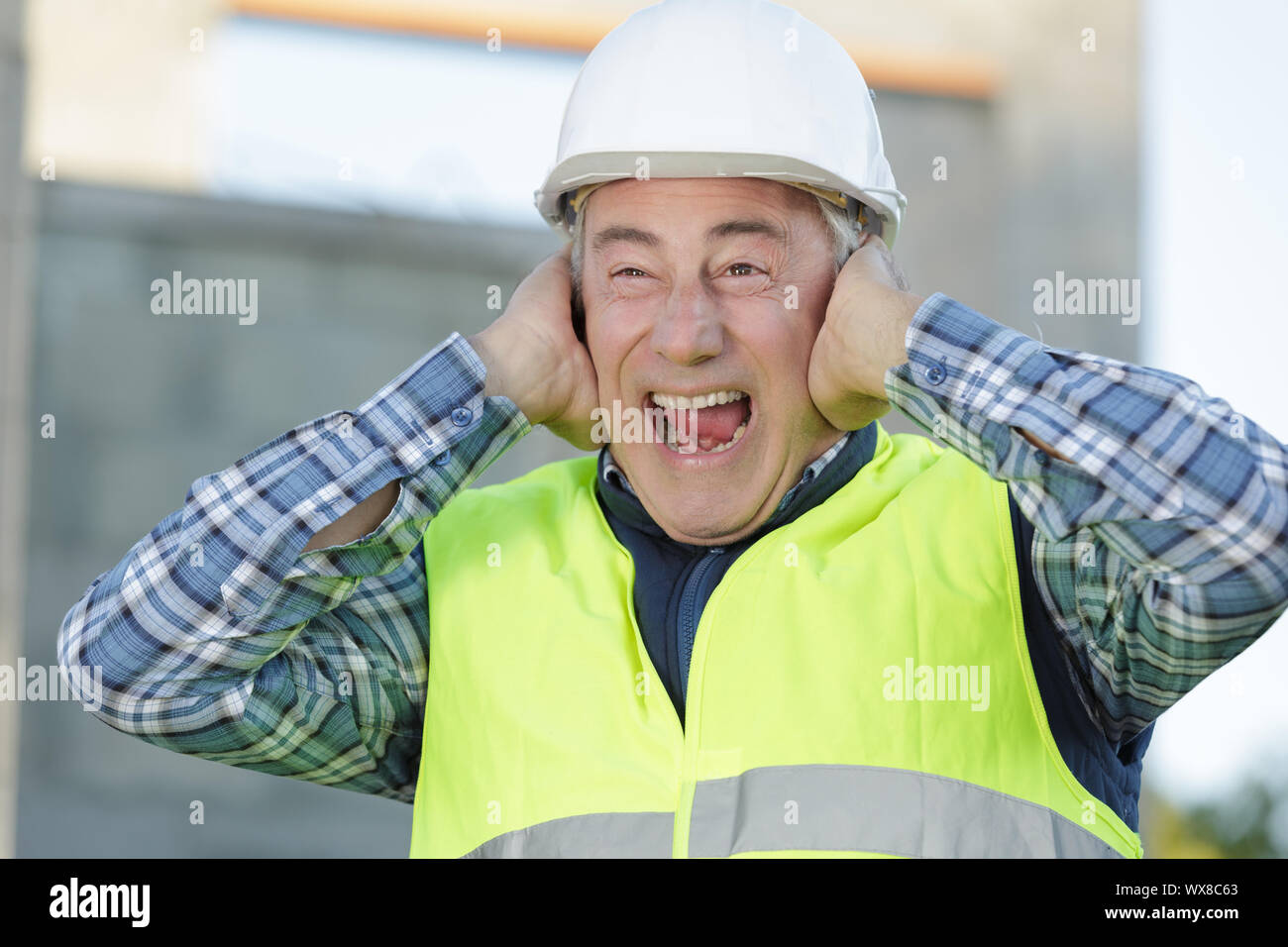 La construction souffre de la pollution sonore sur chantier Banque D'Images