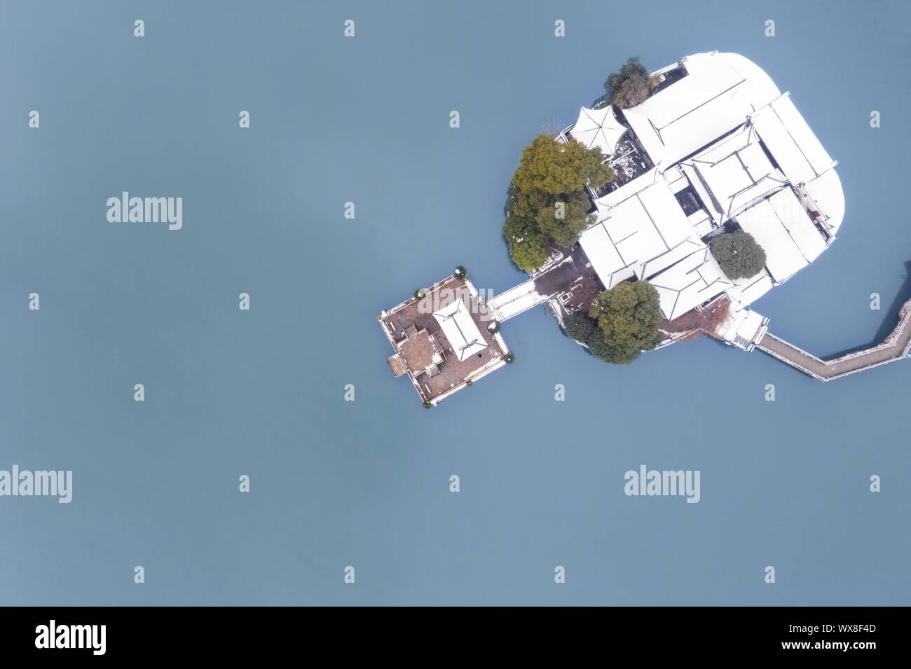 Vue aérienne de l'eau fumée jiujiang pavilion en hiver Banque D'Images