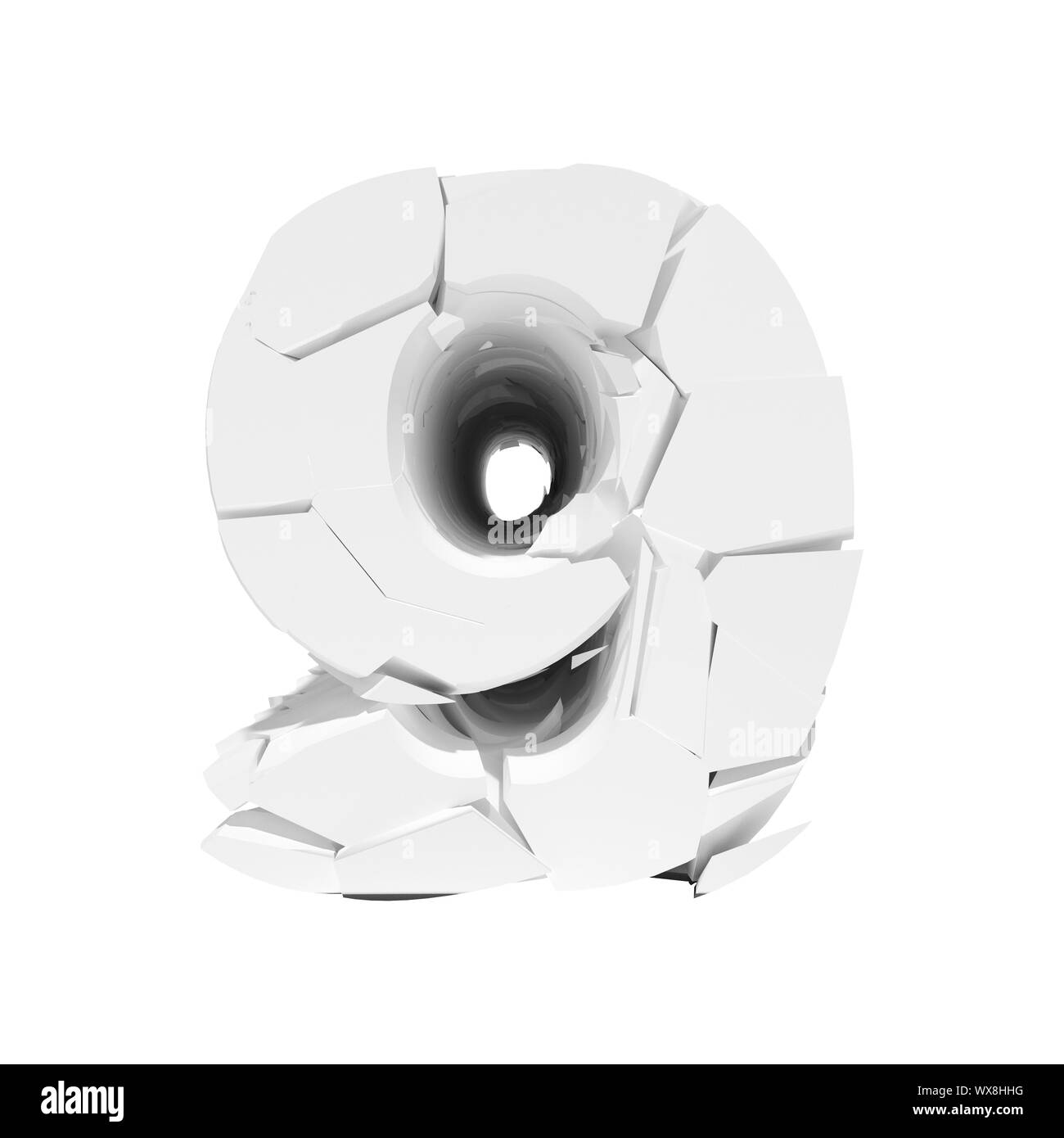 Numéro 9 fissuré isolé sur un fond blanc. 3D render. Banque D'Images