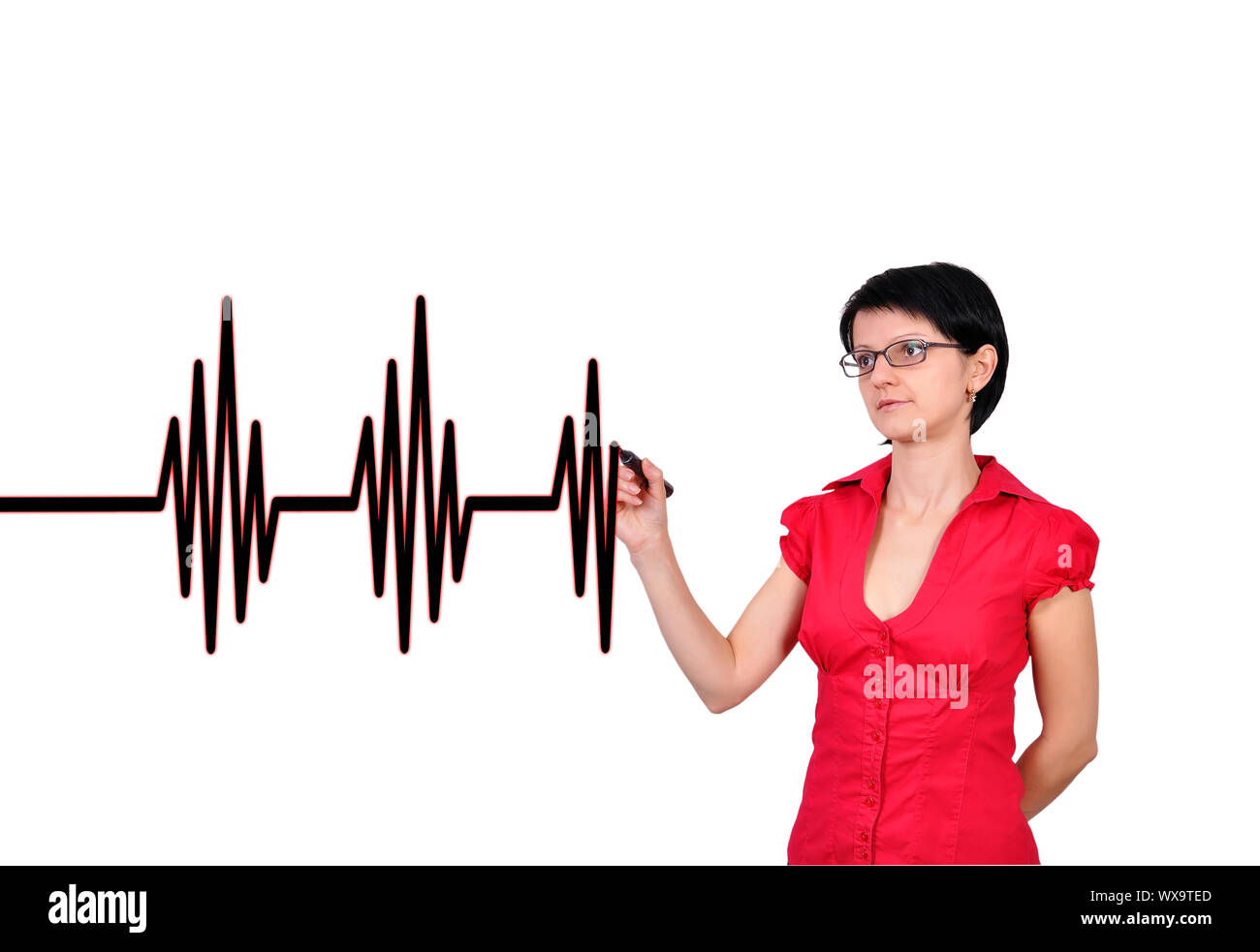 Businesswoman drawing pulse sur un fond blanc Banque D'Images