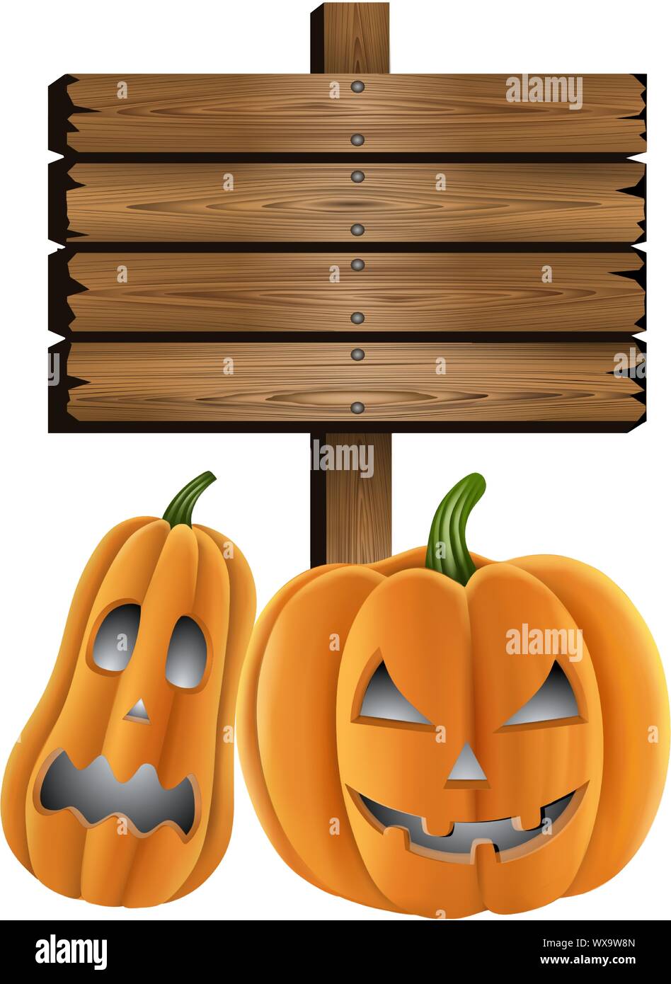 Panneau en bois et les citrouilles halloween Illustration de Vecteur