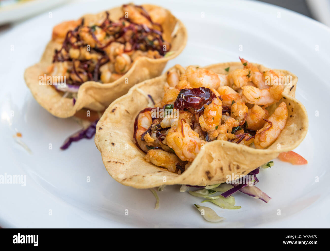 Tacos de crevettes, cuisine mexicaine authentique Banque D'Images