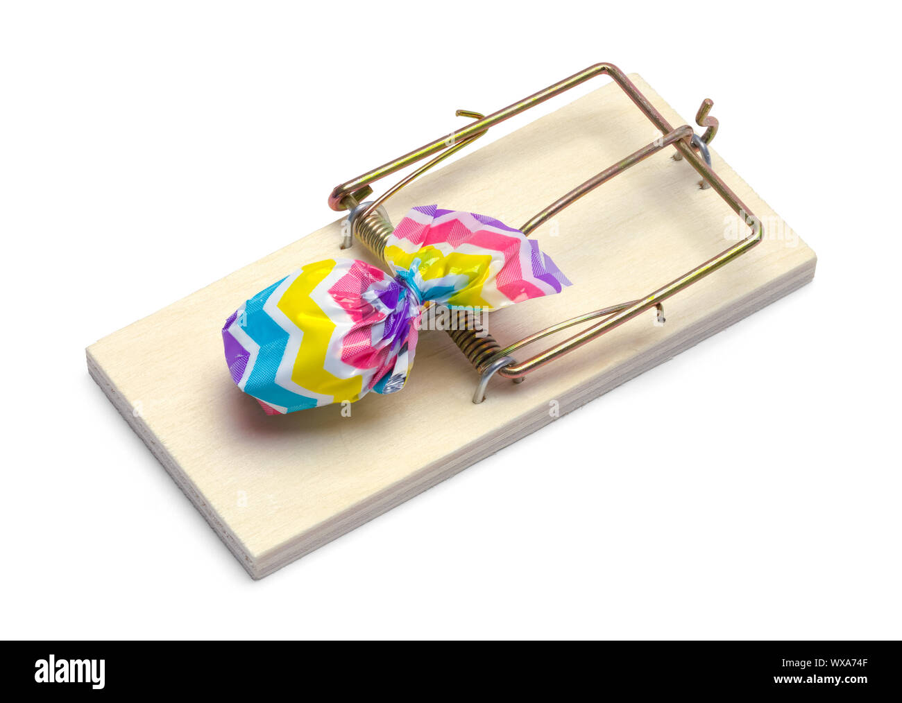 Piège à Souris avec Candy isolé sur fond blanc. Banque D'Images
