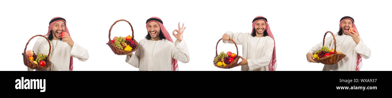 L'homme arabe avec des fruits isolated on white Banque D'Images