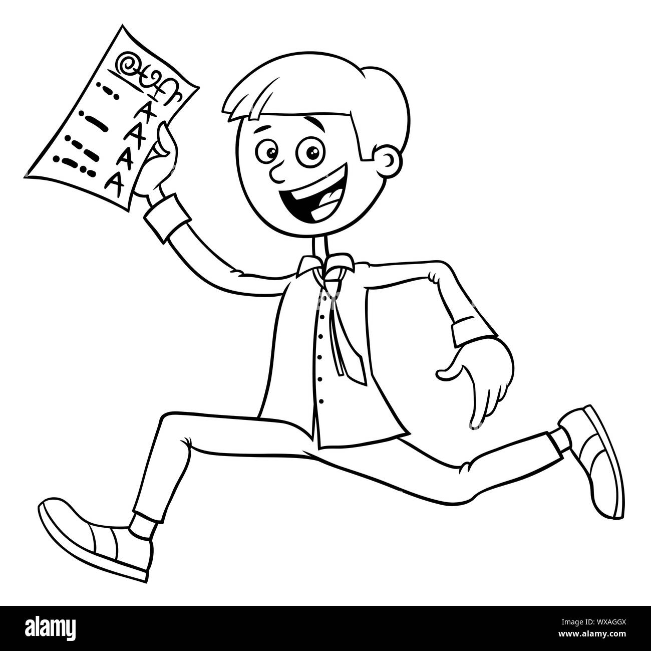 Garçon avec certificat de l'école livre à colorier Banque D'Images Garçon avec certificat de l'école livre à colorier Banque D'Images