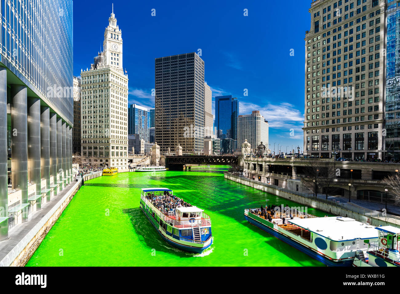 Rivière teinture Chicago St' Partick jour. Banque D'Images