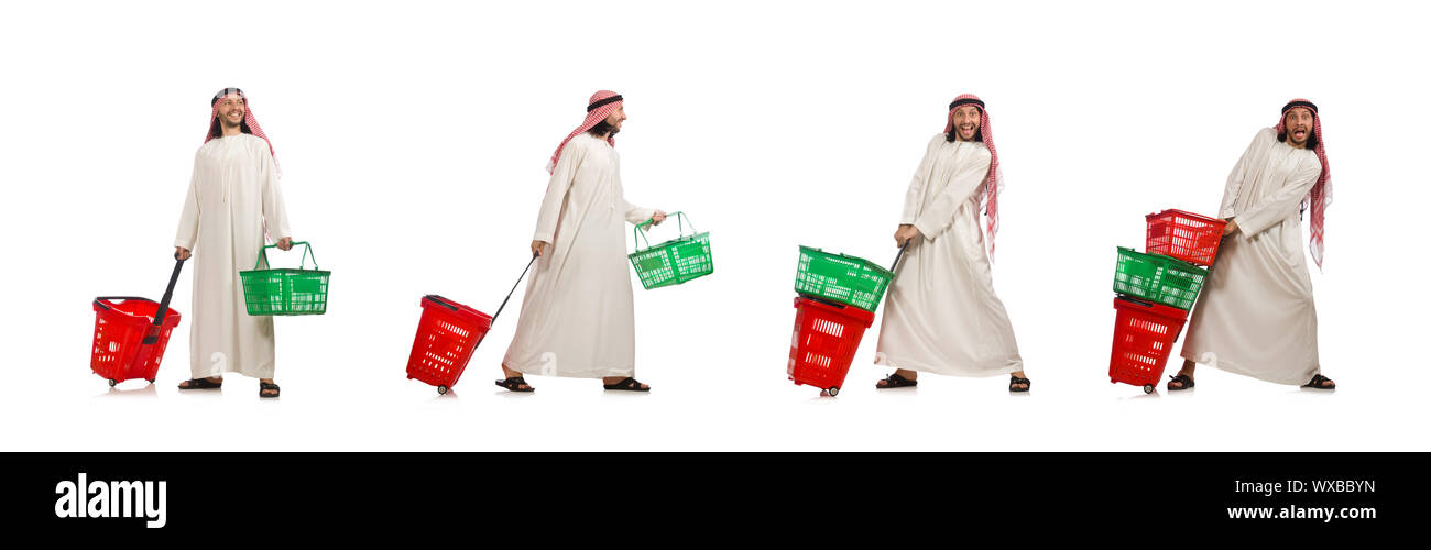 L'homme arabe à faire leurs achats isolated on white Banque D'Images