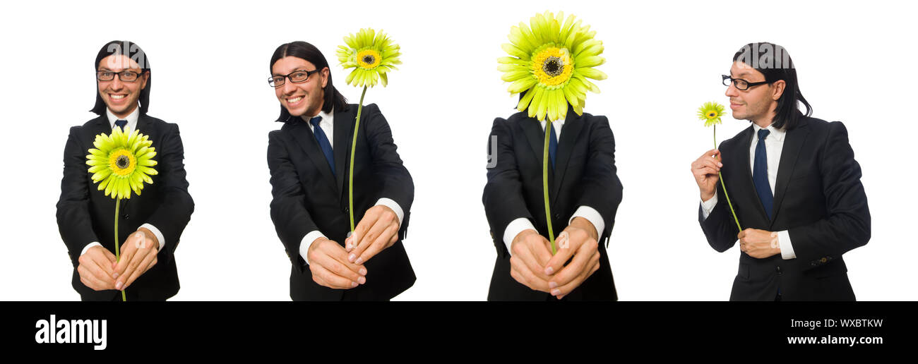 Handsome businessman avec flower isolated on white Banque D'Images