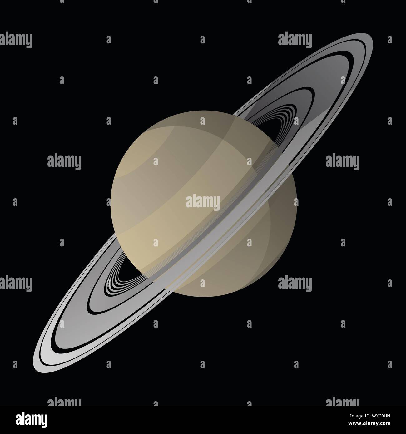 Illustration vecteur de Saturne avec des ombres, des dégradés de couleurs lisses, isolé Illustration de Vecteur