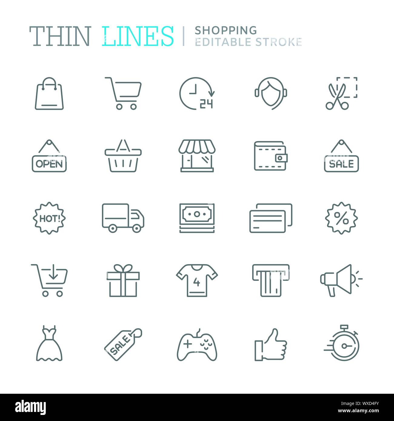 Collection d'icônes de lignes connexes d'achats. Course modifiable Illustration de Vecteur