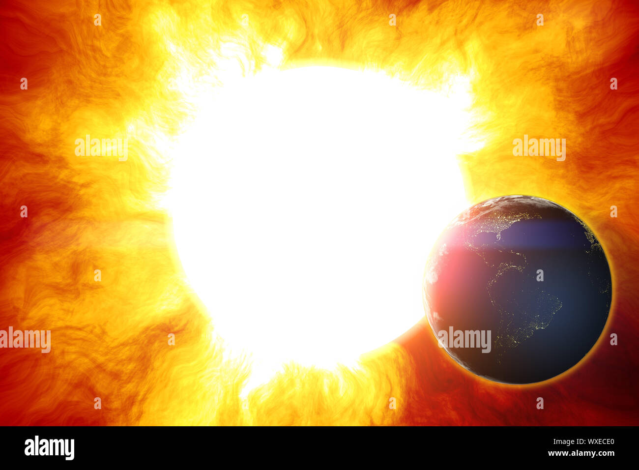 En cas de catastrophe de la terre l'espace la chaleur du soleil Banque D'Images