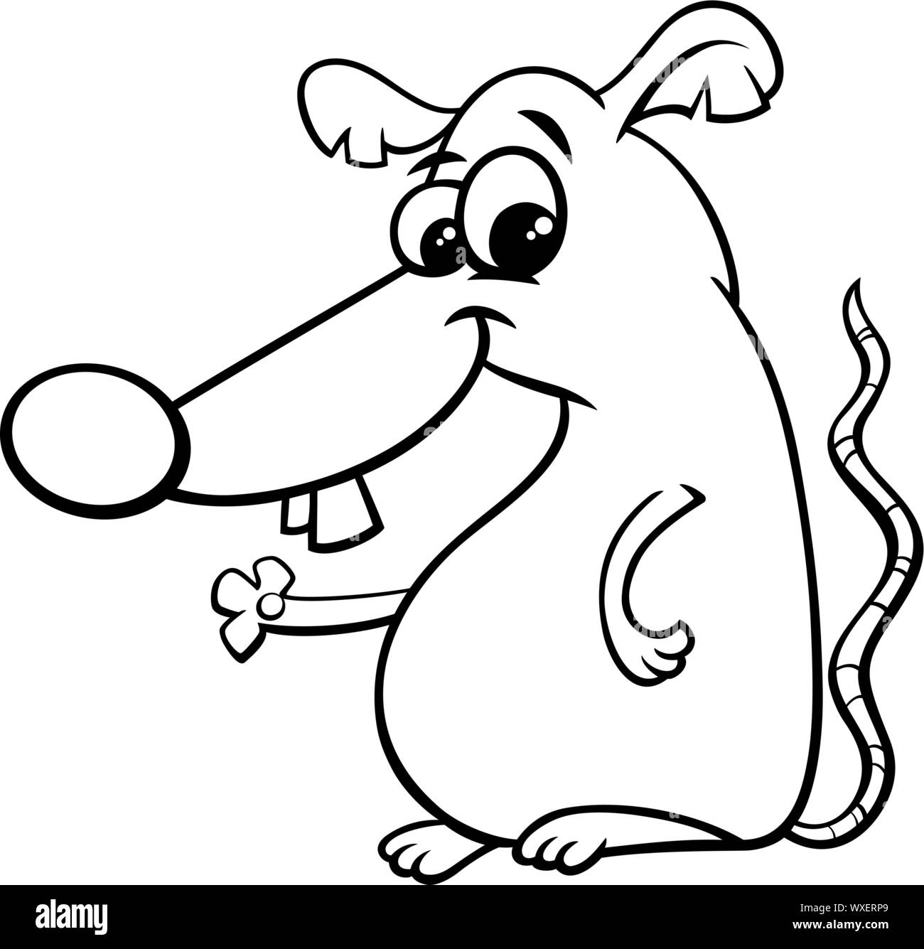 Cartoon noir et blanc Illustration de rat ou de souris drôle Bande Dessinée personnage animal Page à colorier Illustration de Vecteur