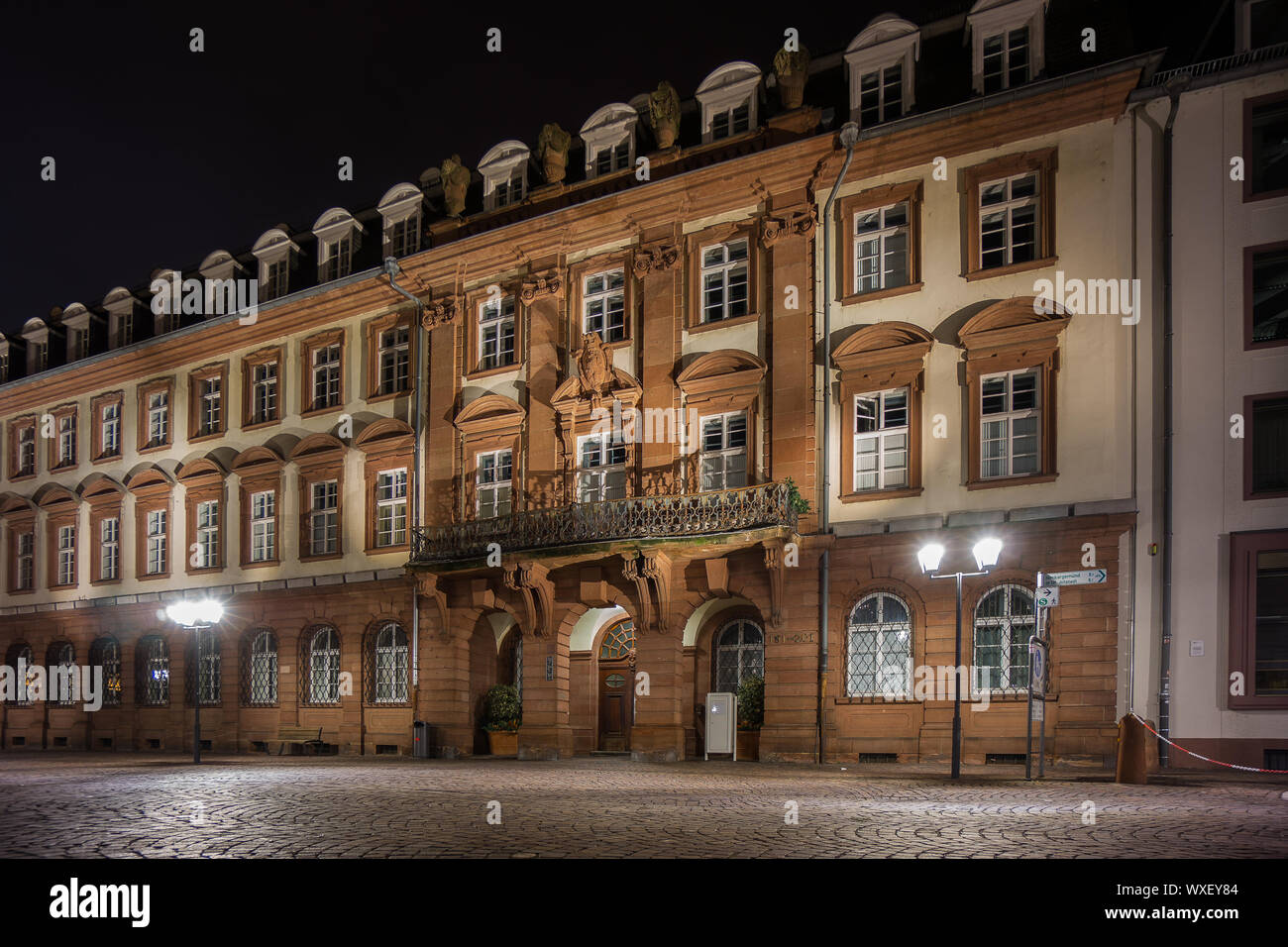 Palais Prince Carl à Heidelberg dans la nuit Banque D'Images
