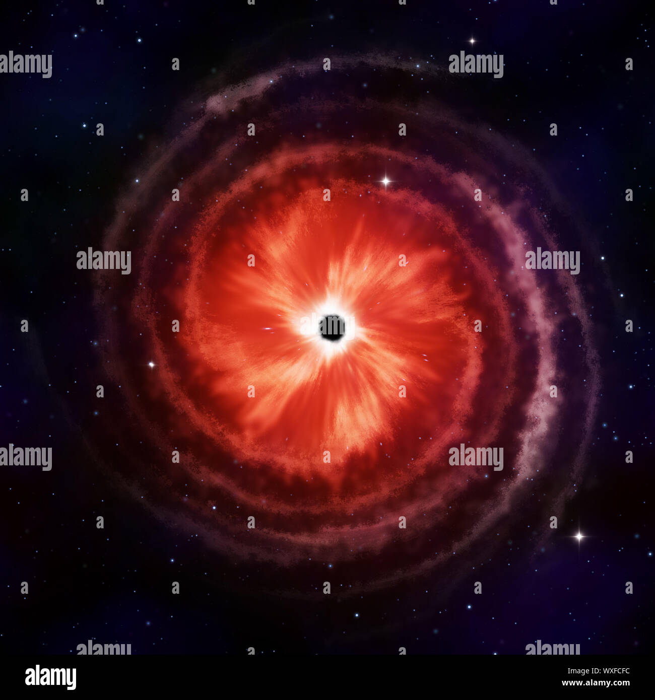 Galaxie spirale rouge avec trou noir Banque D'Images