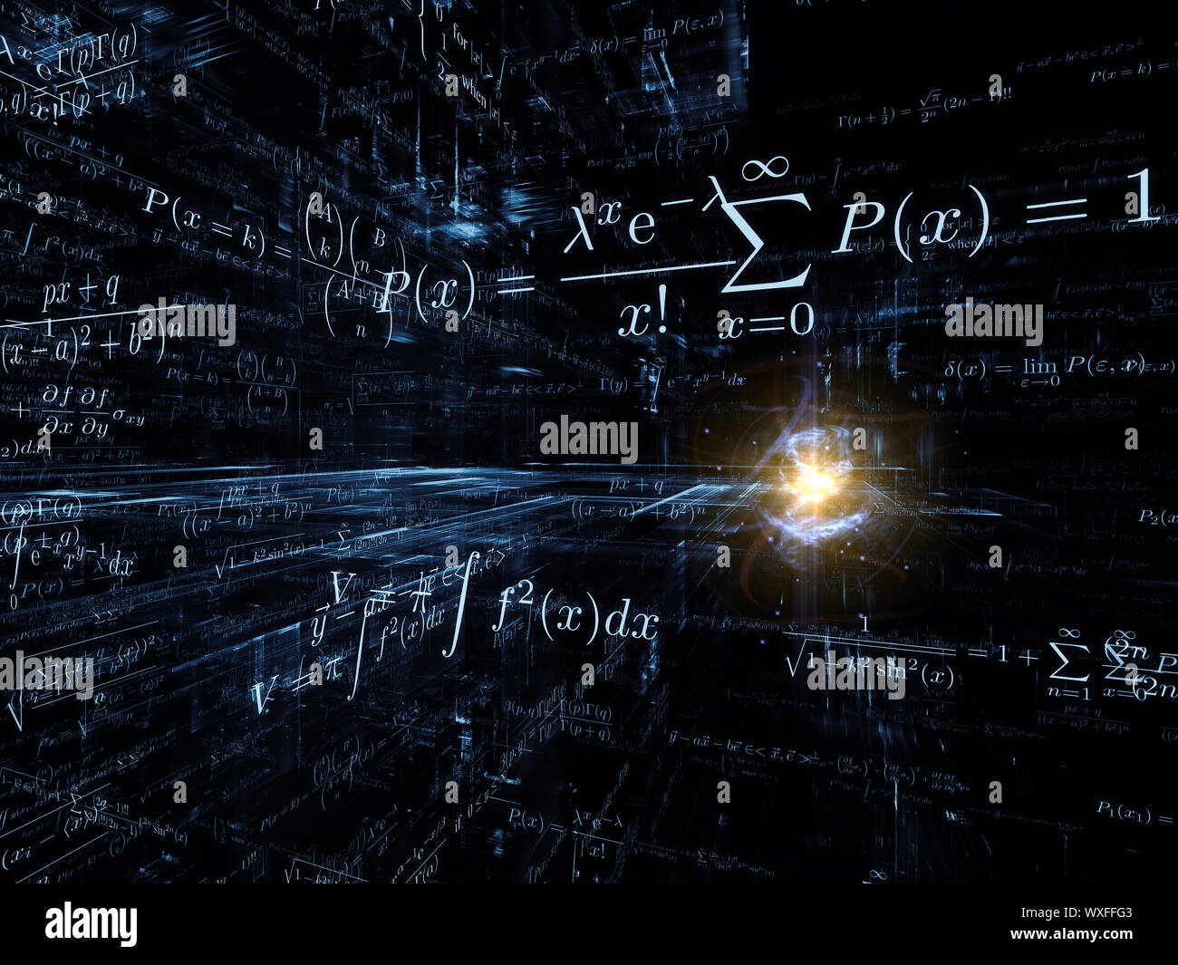 Série de formules mathématiques. La composition des formules mathématiques et des éléments de conception en perspective avec relation métaphorique pour affaires, scien Banque D'Images