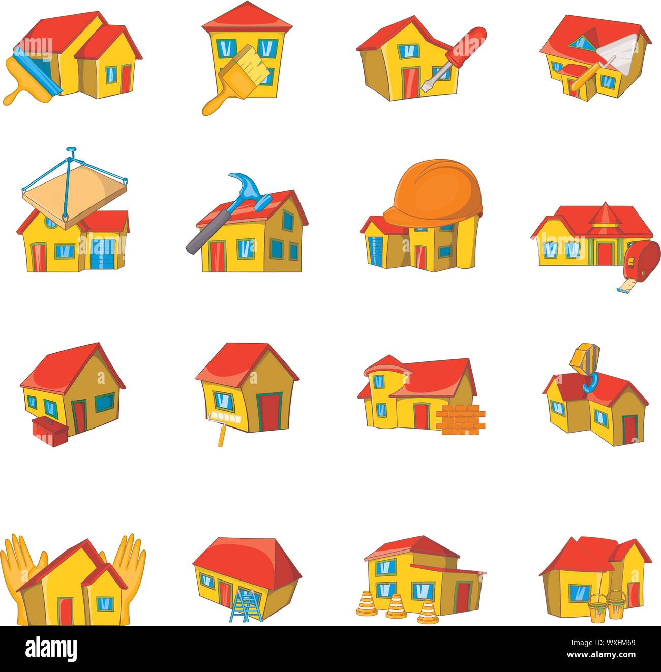 Maison de réparation icons set. Série de dessins animés 16 maison réparation vector icons for web isolé sur fond blanc Illustration de Vecteur