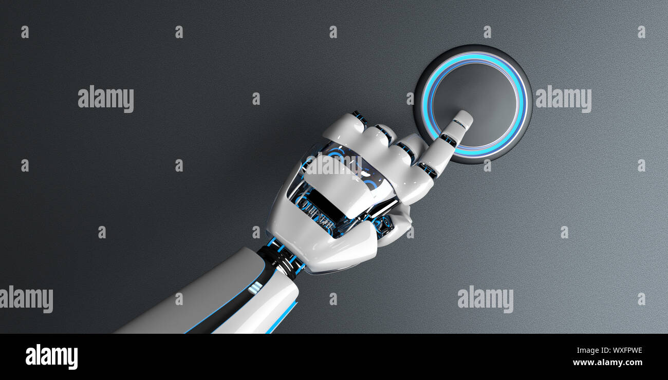 Bouton Main Robot humanoïde Banque D'Images