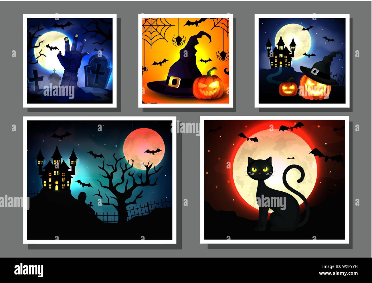 Les cartes avec des scènes d'halloween Illustration de Vecteur