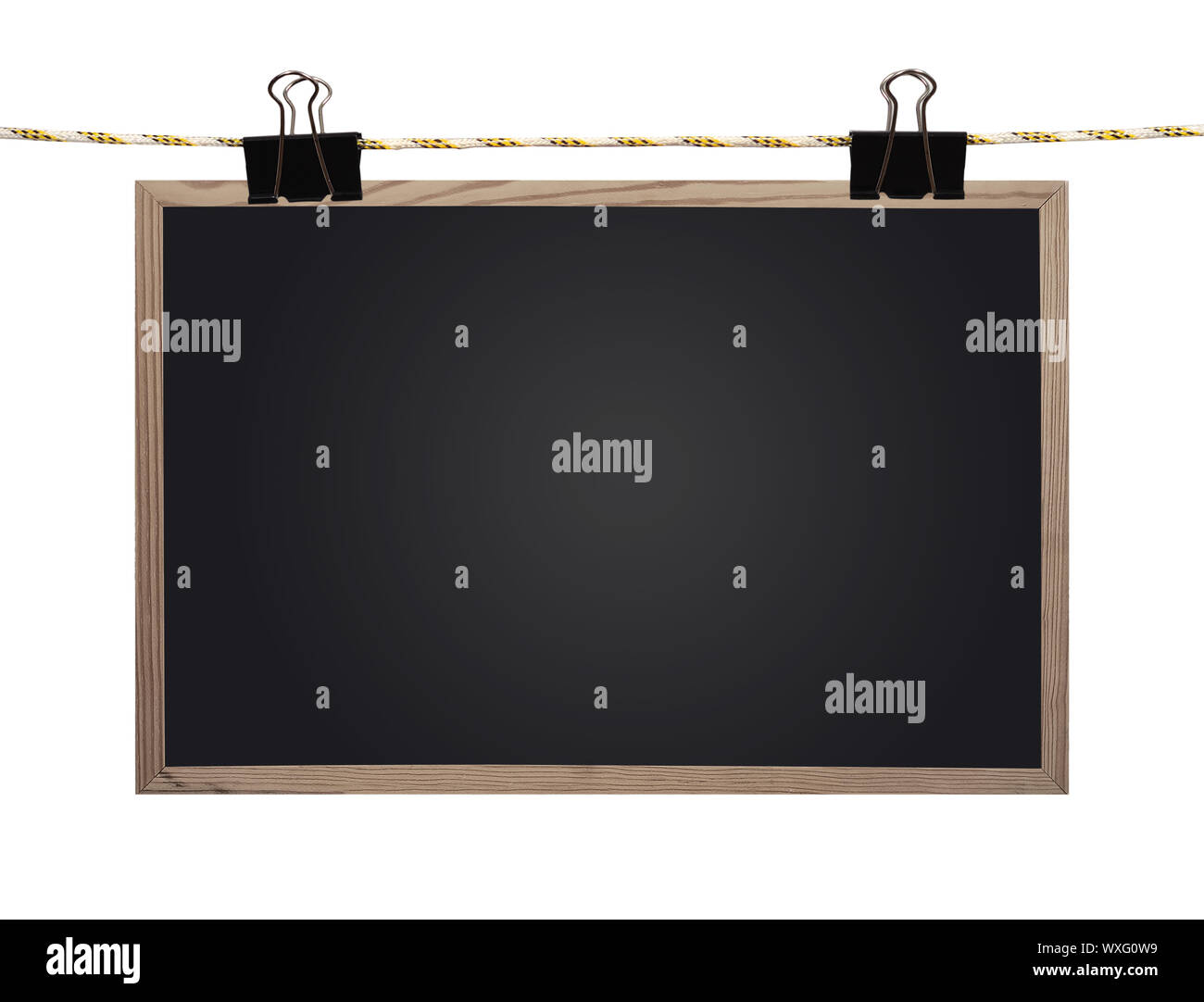 Tableau blanc accroché sur une corde Banque D'Images