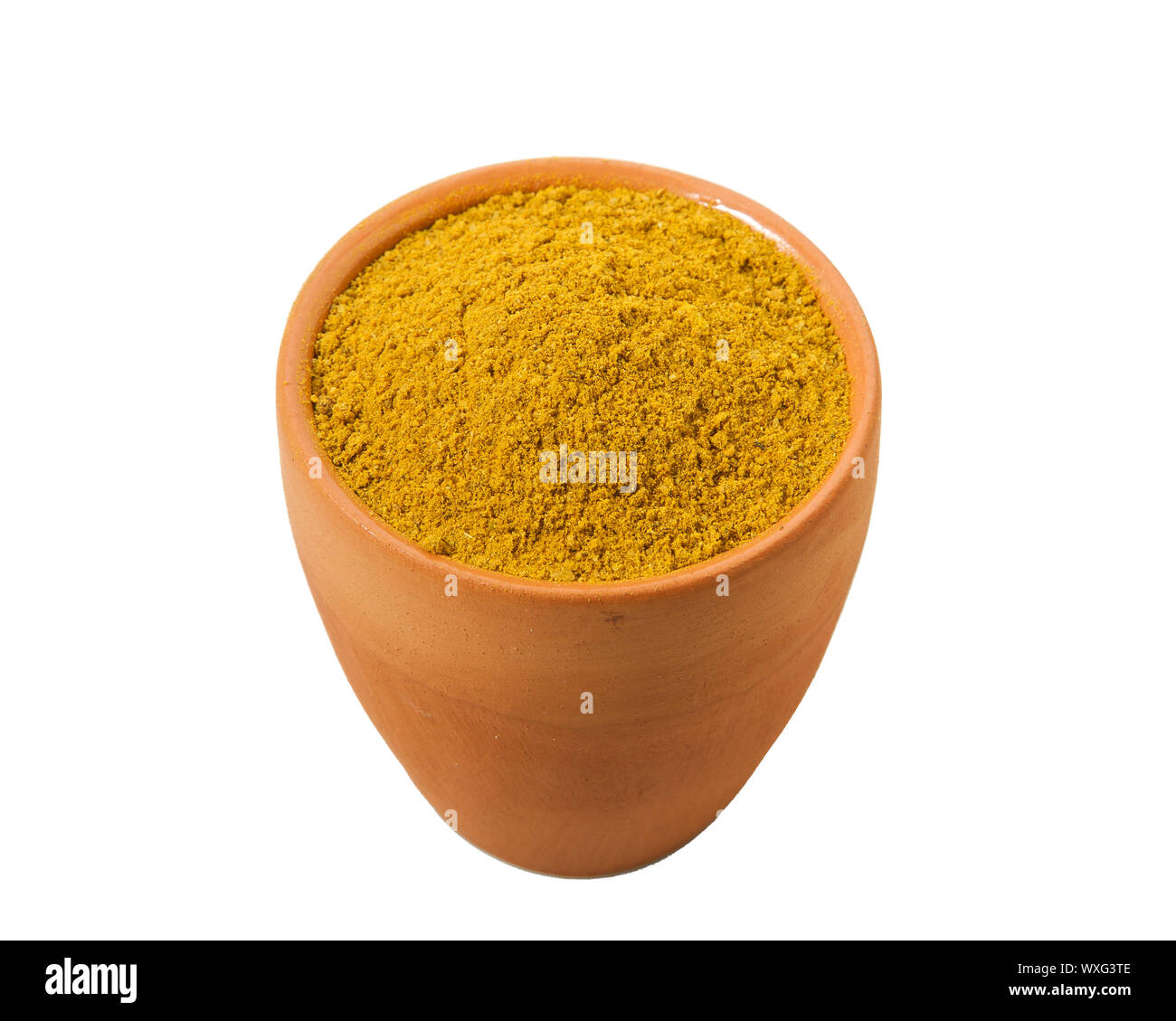Poudre de curcuma isolées sur fond blanc. Vue de dessus. Mise à plat. Banque D'Images