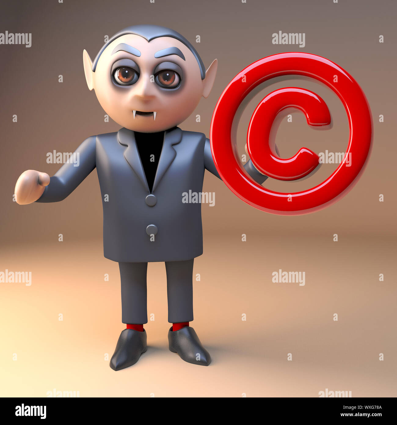 Vampire Dracula Halloween 3d character holding un symbole de copyright, illustration 3D render Banque D'Images