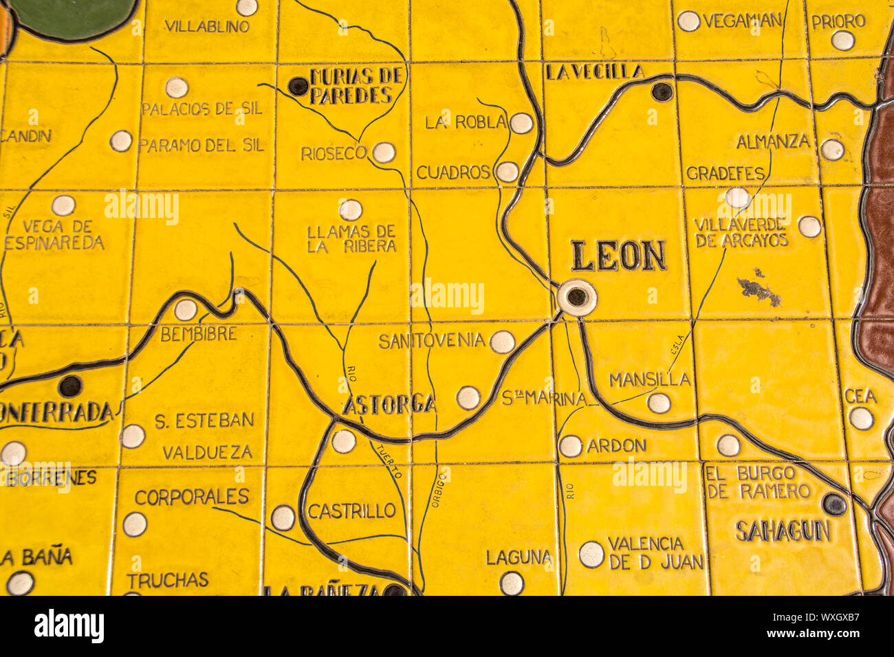 Une carte de l'Espagne des années 1500 montrant les villes établies de l'époque. Banque D'Images