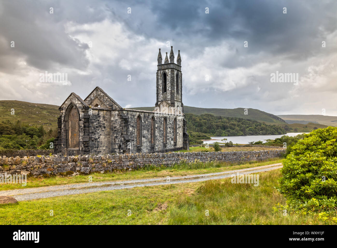 Les ruines de l'Église Dunlewey abandonnés dans le comté de Donegal, Irlande Banque D'Images