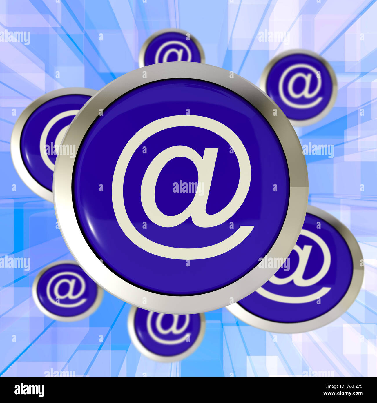 Symbole de la correspondance en ligne montrant les boutons et Global Communication Banque D'Images